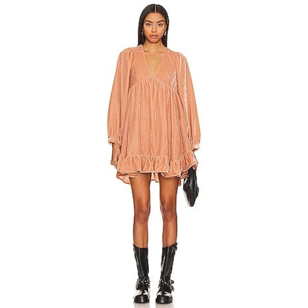NWT Free People Estella Velvet Mini Dress Rose Pearl Size Large - Picture 3 of 8